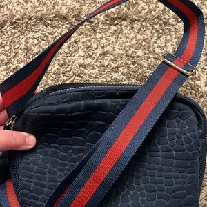 Stella & Dot Navy Crossbody Bag with Red and Blue Strap